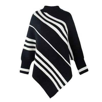 Women's Round Neck Striped Cloak Shawl