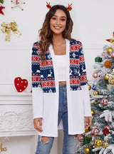 Loose Color Matching Christmas Printed Cardigan Coat