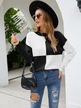 Crew Neck Stitching Contrast Sweater