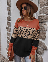 Leopard Print Stitching Long Sleeves Sweater