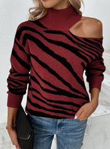 Contrasting Tiger-patterned Turtleneck Sweater