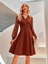 Women Casual V-neck Solid Color Dress