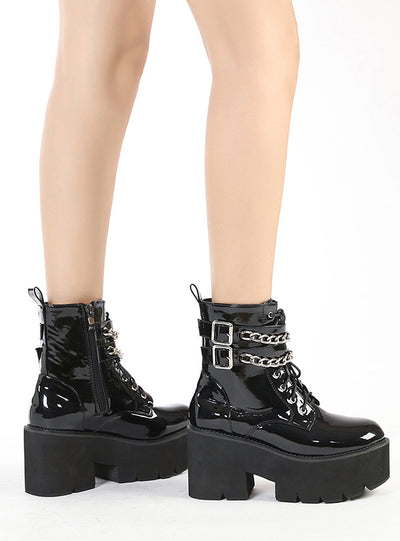 Metal Chain Loose Bottom Round Head Boots