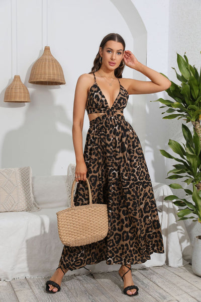 Leopard V-neck Suspender Dress