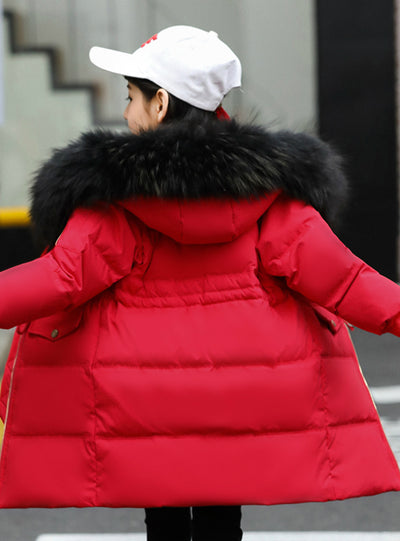 Girl's Ccotton-Padded Foreign-Style Down Jacket Hat