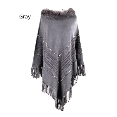 Fringe Collar Beaded Shawl Cloak