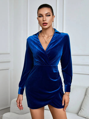 V-neck Long-sleeved Shirt Velvet Dress
