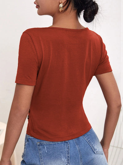 Hollow Button Slim Short Sleeve T-shirt Top