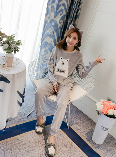 Polar Bear Pink Velvet Long Sleeve Pajamas Set