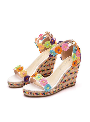 Colored Lace Wedges Heel Sandals