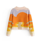 French Style Sunshine Print Short Knitted Sweater