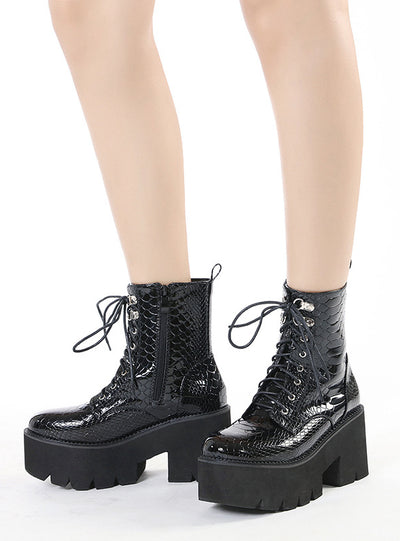 Women's Thick Front Lace Sponge Cake Bottom Martin Boots