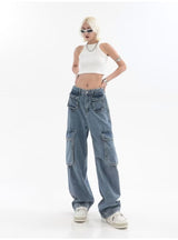 High Waist Straight Tube Loose Wide Leg Trousers Jeans