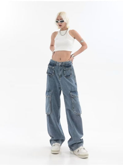 High Waist Straight Tube Loose Wide Leg Trousers Jeans