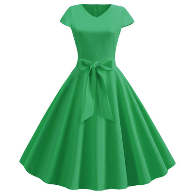 Retro V-neck Short Sleeve Dress