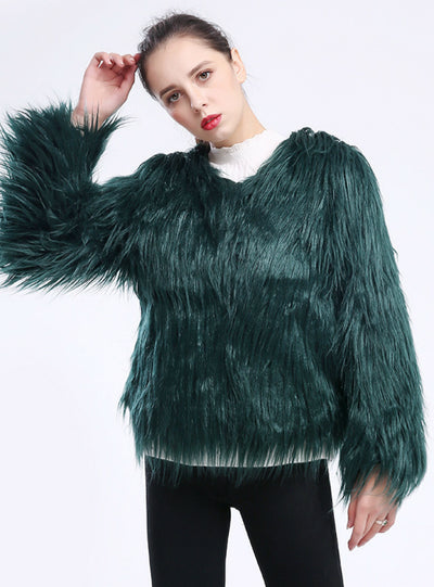 Short Long Sleeve Lamb Wool Fake Fur Women's Coat
