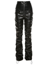 Imitation Leather Trousers High Waist-pack Feet Pants