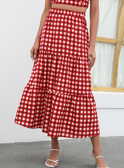 Loose Beach Plaid Print Skirt
