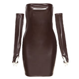 Bodycon Mini Leather With Gloves Party Dress