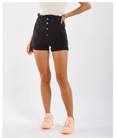 Black Wide-legged Denim Shorts