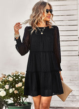 Round Neck Jacquard Long Sleeve Dress