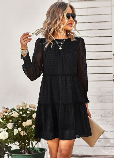 Round Neck Jacquard Long Sleeve Dress