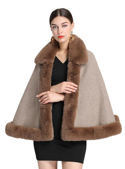 Fur Collar Shawl Cloak Ladies Knitted Cardigan Coat