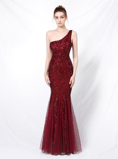 Strapless Sequined Tulle Lace up Long Evening Dresses