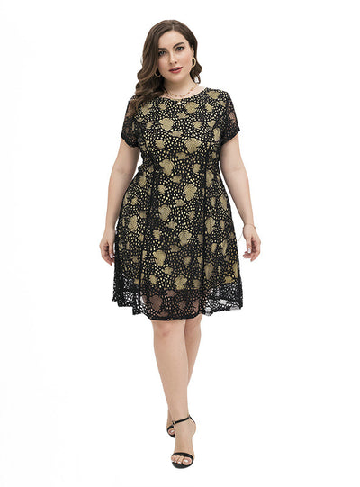 Black Lace Short Sleeve Plus Size Dress