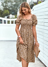 Casual Square Collar Floral Dress