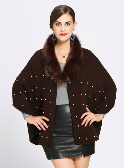 Fox Like Fur Collar Cashmere Shawl Scarf
