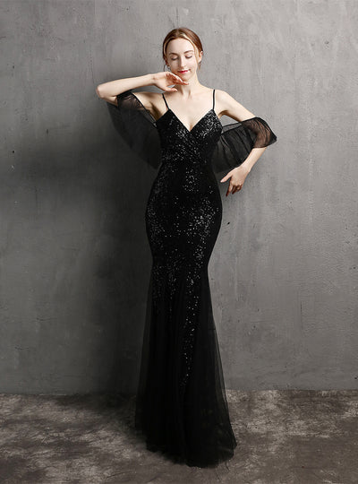 Tassel Mermaid Sequins Straps Prom Dress