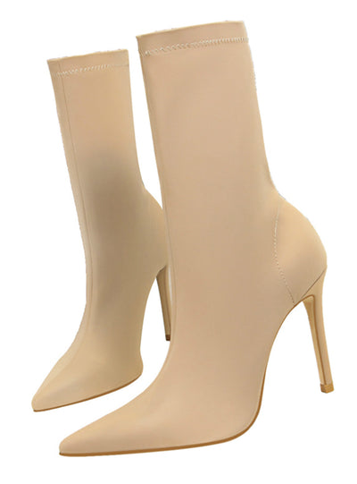 Women Boots Beige Pointed Toe Elastic Ankle Boots