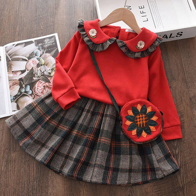 Plaid Pleated Princess Skirt Two-piece Suit