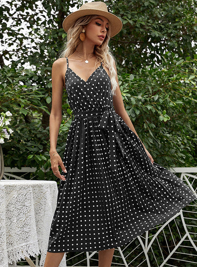 Long Wave Sling Pleated Dress
