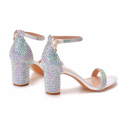 White Square Heel Sandals Wedding Shoes