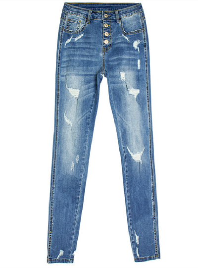 Punched Stretch Jeans Pencil Pants