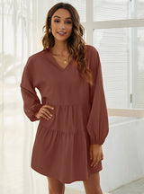 Loose V-neck Casual Long Sleeve Dress