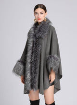 Imitation Raccoon Fur Collar Shawl Cloak