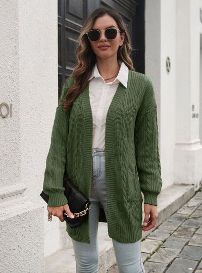 Loose Knit Cardigan Pocket Sweater