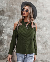 Solid Cold Shoulder Long Sleeve Sweater