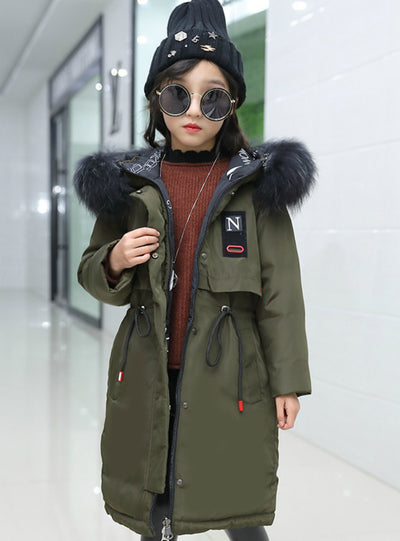 Girl Coat Natural Fur Hooded Outerwear Overcoat