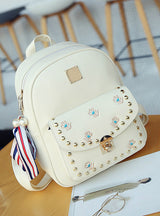 4 Pcs/Set Embroidery Women Backpack Rivet School Bag