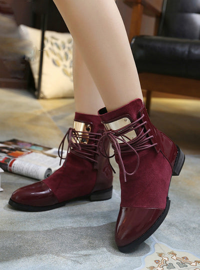 Leather Flat Martin Ankle Boots Womens Motorcycle Boots 