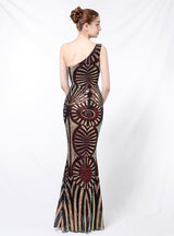 One Shoulder Sequined Fishtail Gown