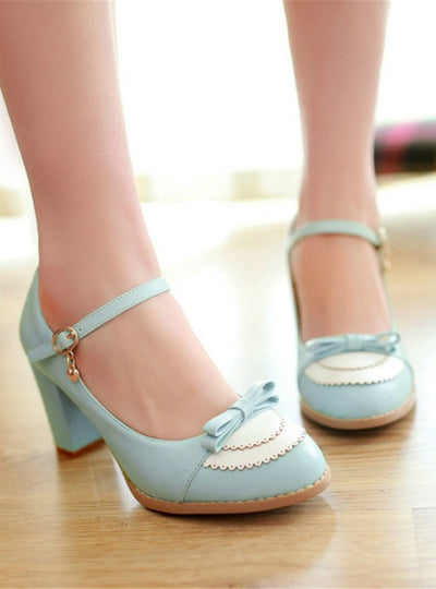 Leather Platforms Lolita Shoes Bowtie High Heel Shoes 