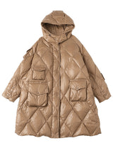 Multi-pocket Loose Padded White Duck Down Coat