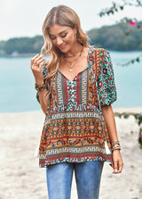 V-neck Short Sleeve Printed Shirt