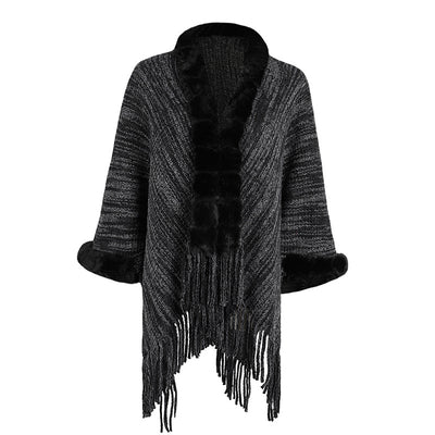Fringe Shawl Fur Collar Cardigan Coat