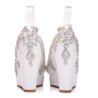Rhinestone Tassel Wristband Slope Wedding Shoes